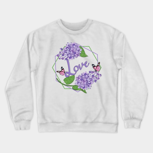 Love - Lilacs And Butterflies Crewneck Sweatshirt by Designoholic